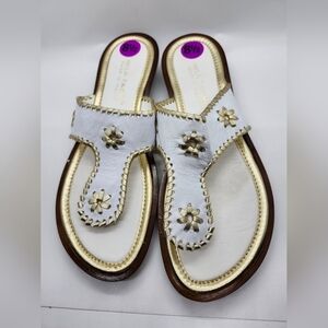 Italian Leather‎ Sandal Shoes By Mila Paoli White & Gold New Sz 8.5
